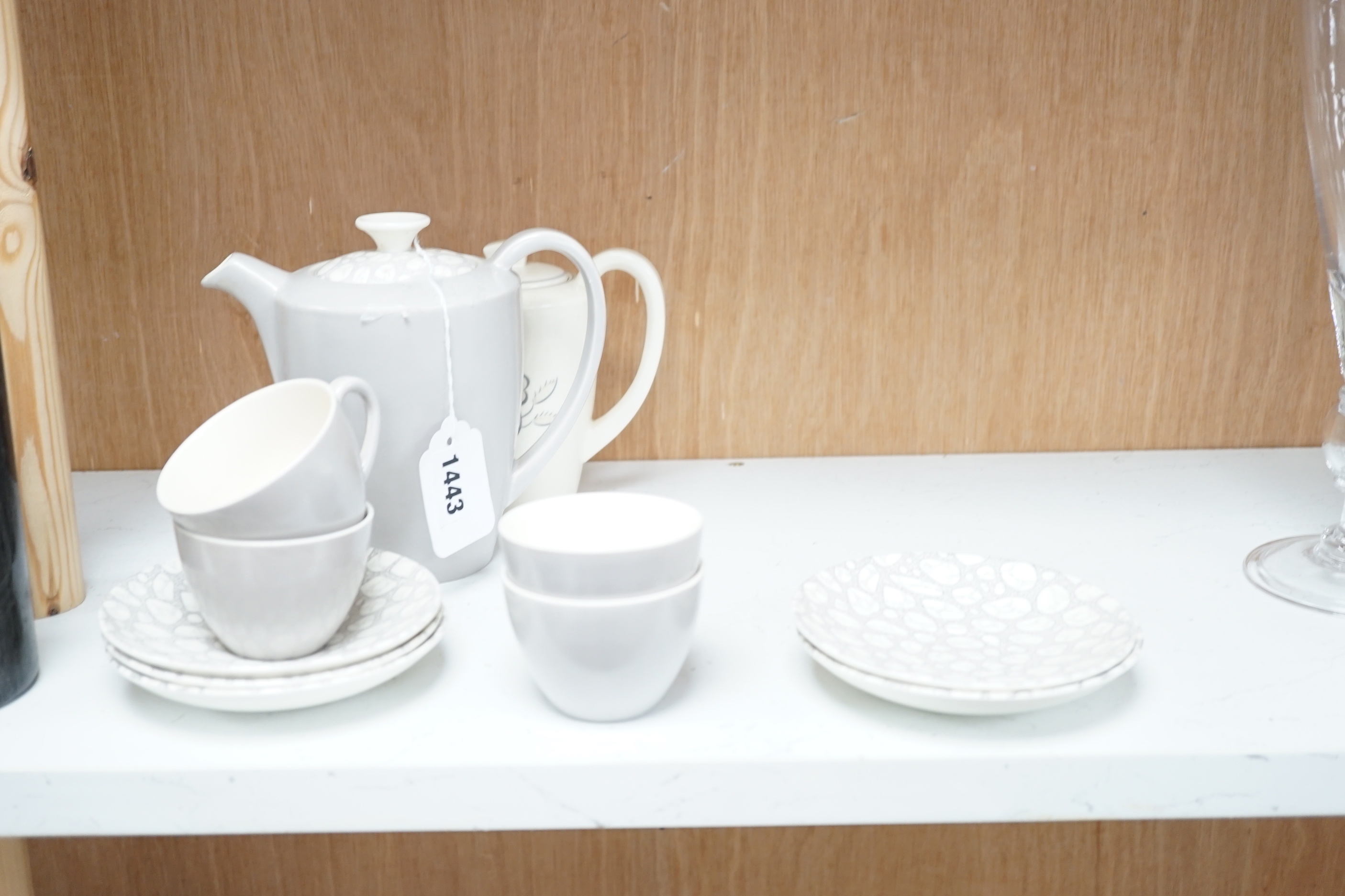 Two Arabia of Finland 'rice' porcelain cups and saucers and a Poole part coffee service